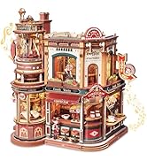 ROKR Moving Dream Coffee Factory DIY Miniature House Kit - 3D Wooden Puzzles for Adults with Musi...
