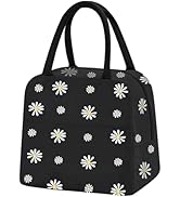 TIECHI Womens Lunch Tote, Cute Black Daisy Men Lunch Bag Waterproof, Reusable Foil Fabric Cooler ...