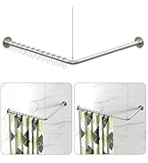 L Shaped Shower Curtain Rods, Adjustable (23''-69'' X 23''-69'') Corner Shower Rod with 12 Shower...
