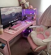 Grandder Gaming Desk 47 Inch with Power Outlet and LED Light, Computer Desk with Reversible Shelv...