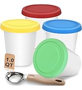 4 Pack Ice Cream Container Set (1 Quart Each) - Reusable Ice Cream Freezer Storage Tubs with Sili...