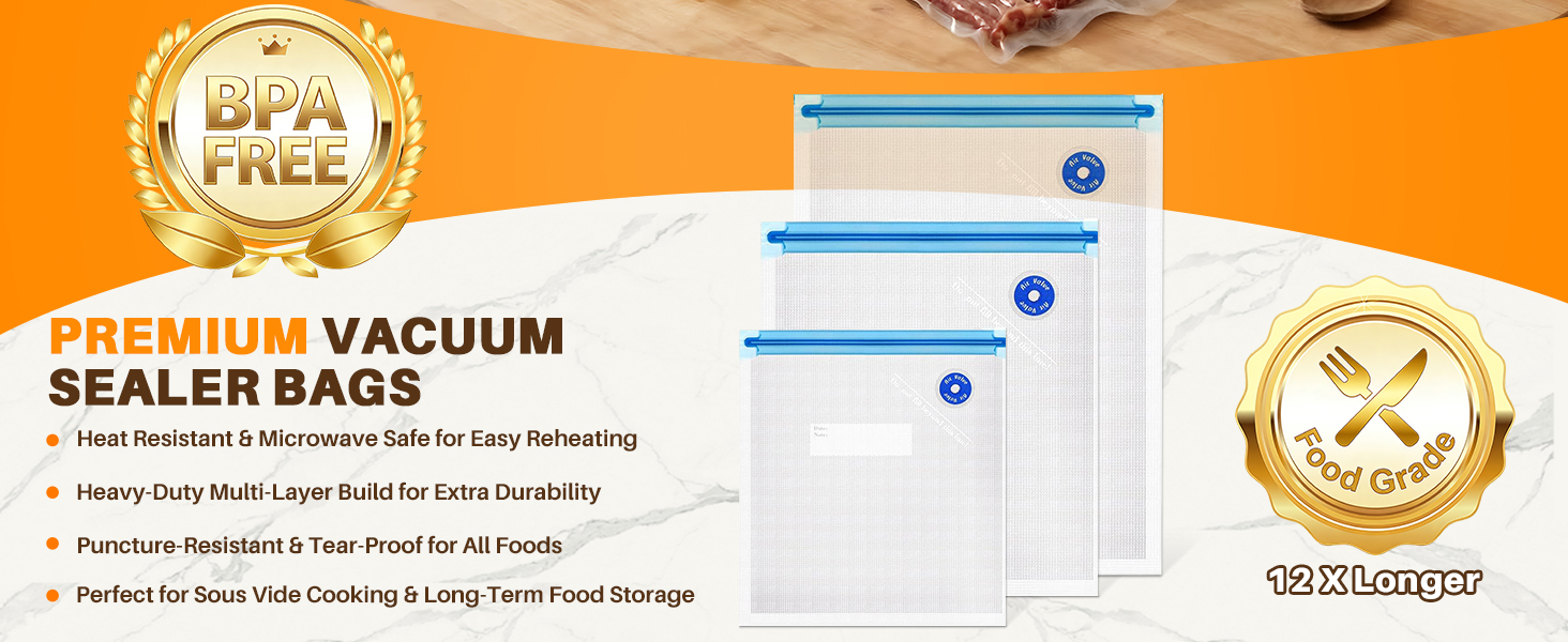 Vacuum Sealer Bags, 20 Reusable Vacuum Sealer Bags for Food