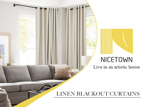 LINEN BLACKOUT CURTAINS FOR BEDROOM LIVING ROOM