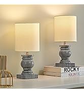OYEARS 12" Small Table Lamps Set of 2 for Bedroom Living Room Simple Retro Wood Grain Farmhouse B...