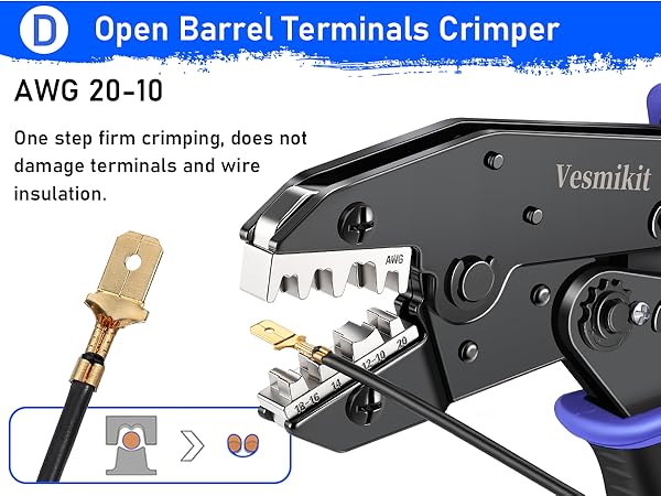 wire crimping tool for open barrel terminals