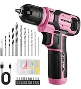 WORKPRO Pink Power Drill Set, 8V Cordless Drill Driver Set with 53pcs Bit Set, 2.0Ah Electric Cor...