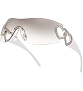 FEISEDY Rimless Y2K Sunglasses Heart for Women Men Fashion Futuristic Wrap Around Oversized Trend...