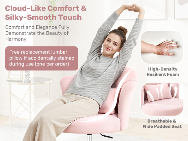 comfy vanity chair for bedroom, rolling vanity chair for makeup room, vanity seat with back