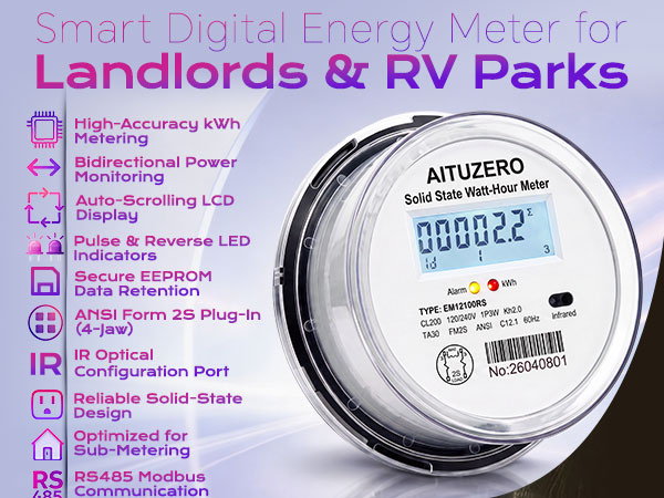 kwh meter submeter ansi 2s plugin bidirectional modbus pulse solidstate rental billing rv garage