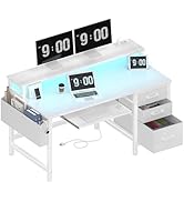 Lufeiya White Computer Desk with File Drawers Cabinet, 47 Inch Home Office Desks with Keyboard Tr...