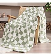 SUPRYNEX Checkered Sage Green Throw Blanket, Soft Cozy Fluffy Blankets Microfiber, Lightweight Wa...