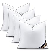 OTOSTAR Synthetic Down Pillow Inserts 18 x 18 (Pack of 4, White), Down Alternative Throw Pillows ...