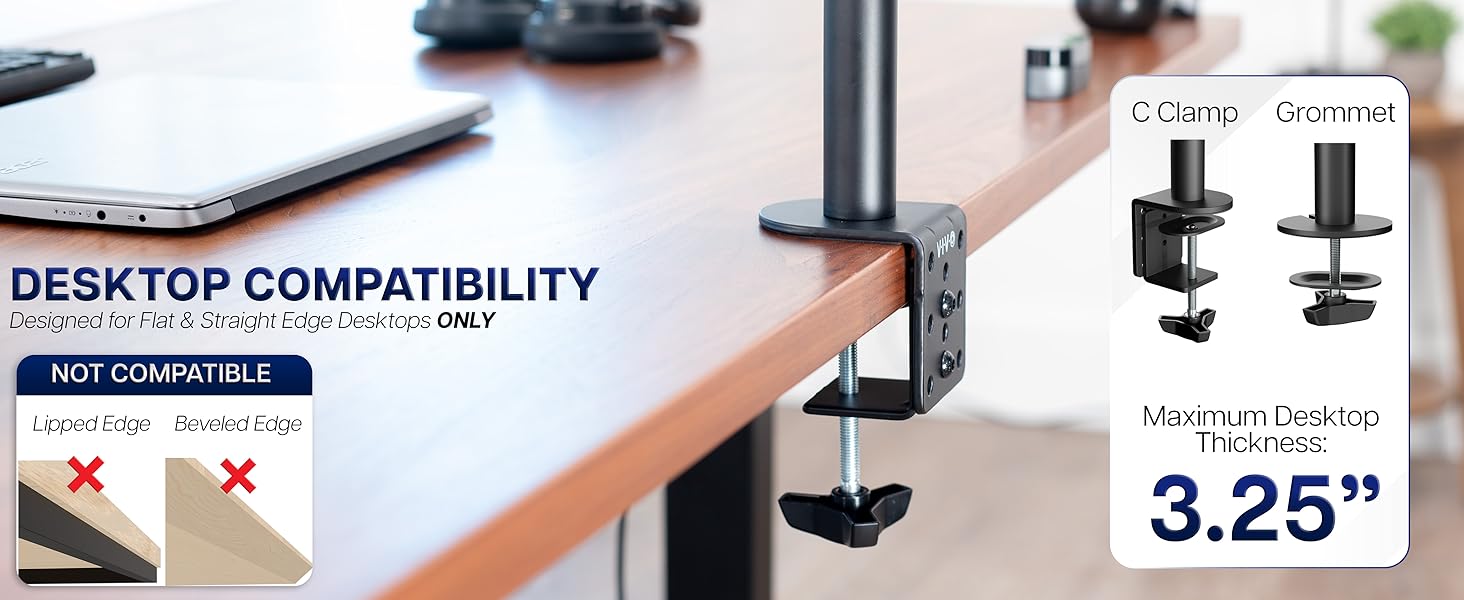 dual monitor mount adjustable desk stand clamp grommet tilt swivel rotate ergonomic setup