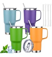 20oz Insulated Tumbler with Handle Stainless Steel Travel Coffee Mug with Lid and Straw Double Wa...