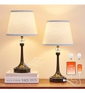 Leasgy Touch Brown Table Lamp Set of 2 with USB C+A Ports-19.7'' | 3 Way Dimmable Table Lamps for...