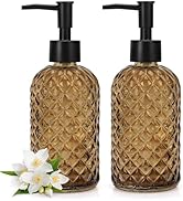 2 Pack Gem Glass Soap Dispenser with Black Plastic Pump, 13oz Liquid Hand Soap Dispenser, Rustpro...