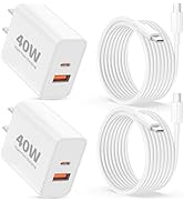 40W Fast Charger USB C for iPhone 17/17 Pro Max, 2 Pack 40W Dual Port Type C Wall Charger Block w...