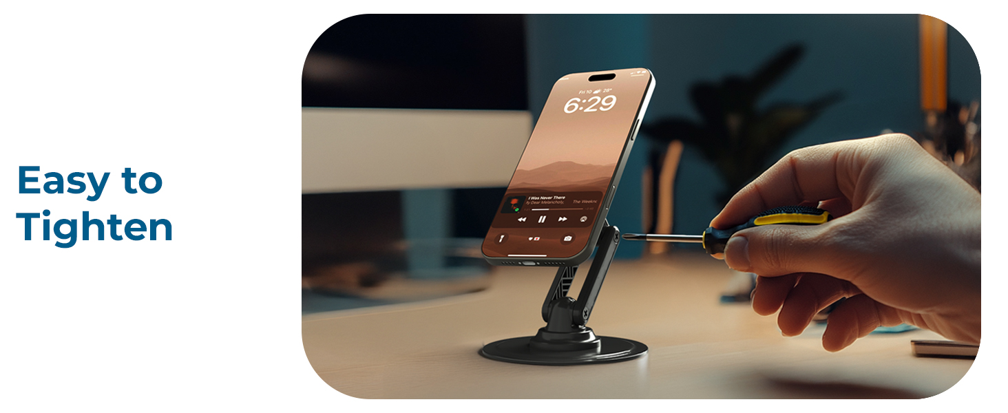 Easy-to-tighten magnetic stand for iPhone doubles as an iPhone kickstand and office phone stand