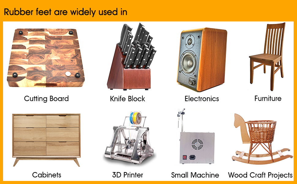 Rubber Feet are Widely Used in Cutting Board Feet, Furniture, Electronics, Cabinets, 3D Printer.