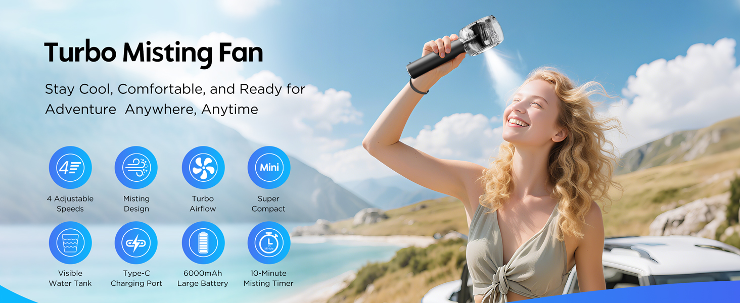 Turbo Misting Fan Stay Cool, Comfortable, and Ready forAdventure Anywhere, Anytime