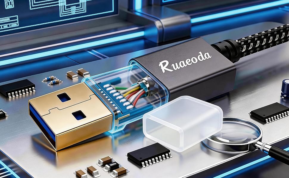 Never rupture nylon braided USB male to male cord tangle free heavy duty wire Ruaeoda