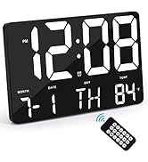 Digital Wall Clock, 11.4" Digital Clock Large Display with Remote Control,Temperature, Date and T...