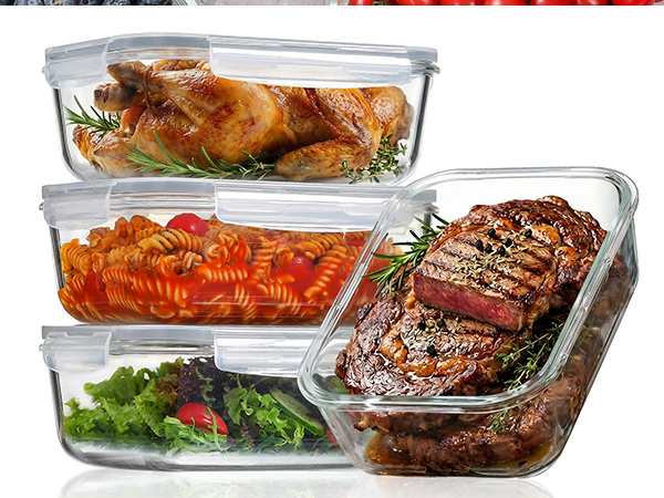 glass meal prep containers with lids, airtight food storage containers
