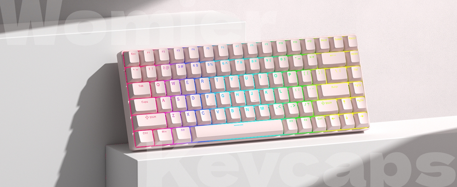 Womier Pink Shine Through Keycaps, PBT Keyboard Keycaps Cherry Profile, Custom Keycap