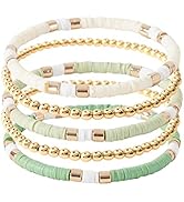 GOOJIDS Surfer Heishi Clay Bead Bracelets for Women Bohemian Stackable Gold Beaded Stretch Bracel...