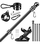 BONWIN Black Flag Pole Kit for House, 5 FT Thickened Stainless Steel Outside Wall Mount Flagpole ...