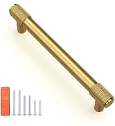 KNOBWELL 10 Pack Knurled Vintage Antique Champagne Bronze Solid 5 Inch(128mm) Hole Center Cabinet...