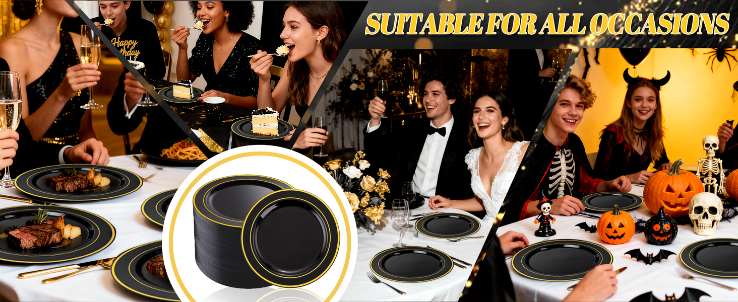 Black and Gold Plastic Dinner Plates