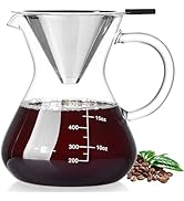 Unbreakable Pour Over Coffee Maker with Double Stainless Filter 5 Cup, Thickened Heat-Resistant B...