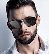LUENX Square Aviator Polarized Sunglasses Men Retro Rectangular Shades with Spring Hinge - UV 400...