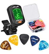 MOREYES 28Pcs Picks Guitar Tuner Clip on Chromatic Digital Tuner for Acoustic Guitars Violin, Uku...