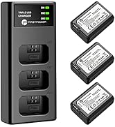 FirstPower NP-FW50 Battery 3-Pack and Triple Slot Charger for Sony Alpha A6000 A6300 A6400 A6500 ...
