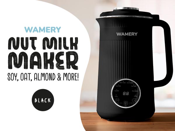 amery Nut Milk Maker in black, for almond, soy, oat, and plant milk.