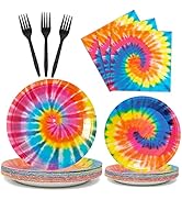 24 Guests Tie Dye Party Plates Napkins Tie Dye Birthday Party Decorations Supplies for Girls Tie ...
