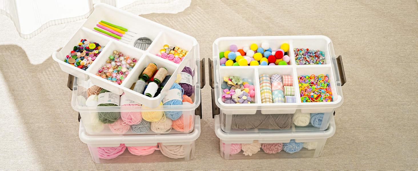 Plastic Storage Box with Removable Tray Craft Organizers and Storage Clear Storage Container