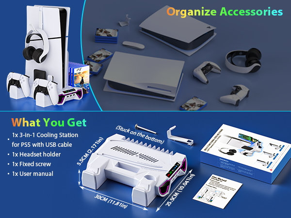 playstion 5 cooling stand with cooling fan and controller docking station