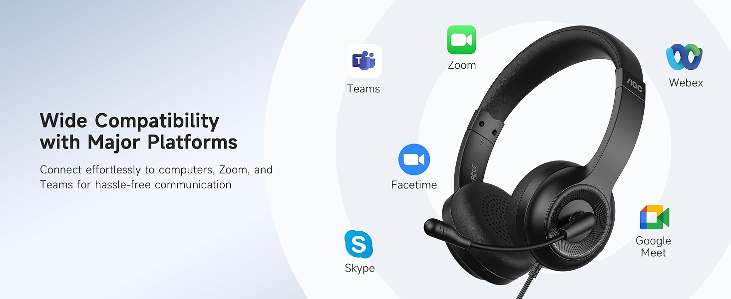 Computer Headset with Microphone for PC, USB Headset with Noise Cancelling Mic Black