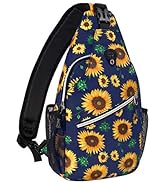 MOSISO Sling Backpack,Travel Hiking Daypack Sunflower Rope Crossbody Shoulder Bag