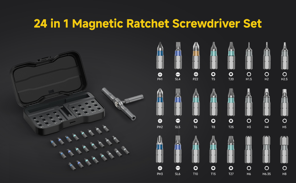 24 in 1 Magneitc Ratchet Screwdriver Set