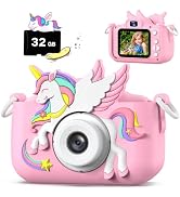 Upgrade Kids Camera for Boys Girls, Toddler Digital Selfie Camera with Cute Protective Cover and ...