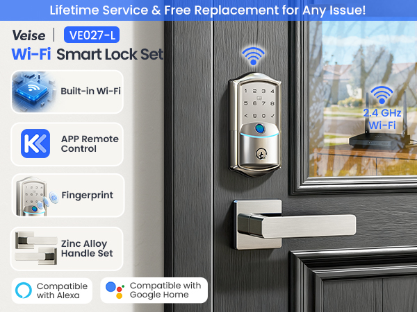Veise Built-in WiFi Smart Door Lock with Lever Handle Set keyless entry door lock