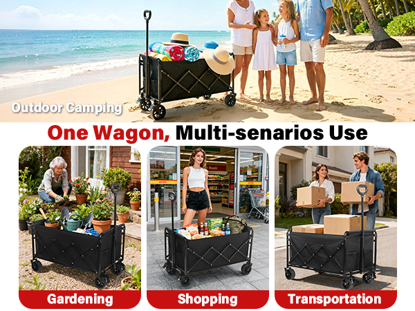  From hauling beach chairs to tailgate coolers, large wagon cart foldable design is made for outdoor