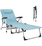 Goplus Chaise Lounge Chair, Folding Outdoor Patio Lounger with Cup Holder &amp; Detachable Headrest, ...
