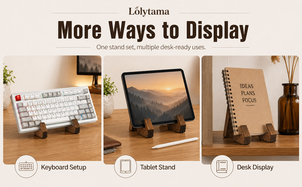 Multi-use keyboard stand for mechanical keyboard, tablet, notebook, and desk display.