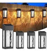 Benany Metal Solar Lights Outdoor, 4 Pack Textured Glass Solar Fence Lights, Solar Wall Lights Ou...