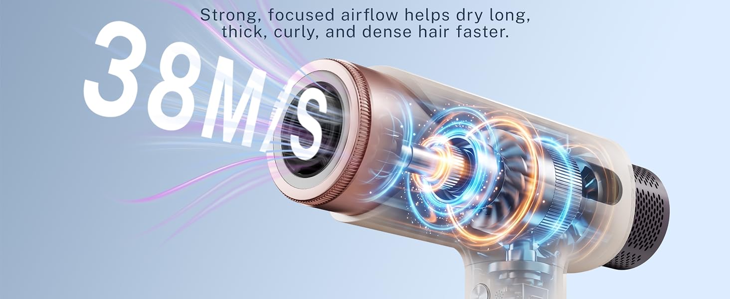 500M negative ion hair dryer helps reduce frizz, static and flyaways